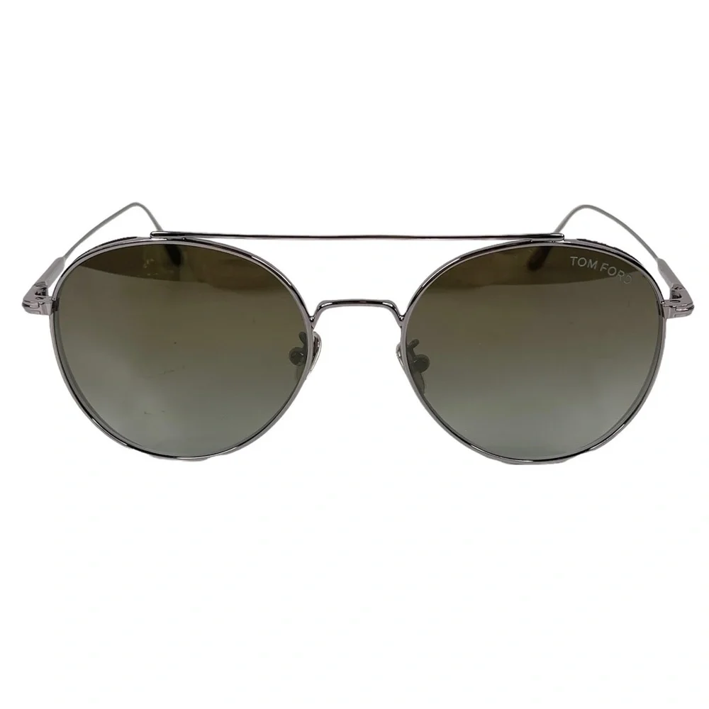 TOM FORD Declan Sunglasses NEW Shiny Light Ruthenium / Green Made In Italy